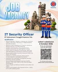 Info Loker! PT Indocement Buka Lowongan Kerja pada September 2026 untuk Posisi IT Security Officer dan Helpdesk Officer, Cek Syaratnya