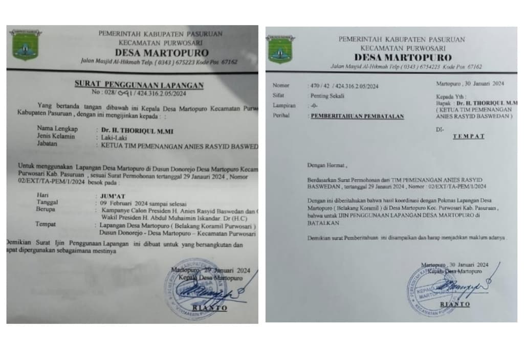 Takut Rusak, Pemdes Batalkan Izin Kampanye AMIN di Lapangan Martopuro Pasuruan